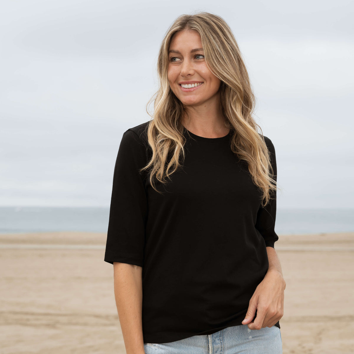 Womens Heavyweight Elbow Sleeve Crew Neck