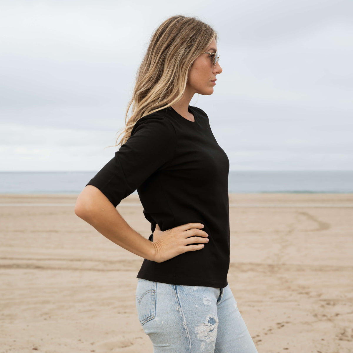 Womens Heavyweight Elbow Sleeve Crew Neck