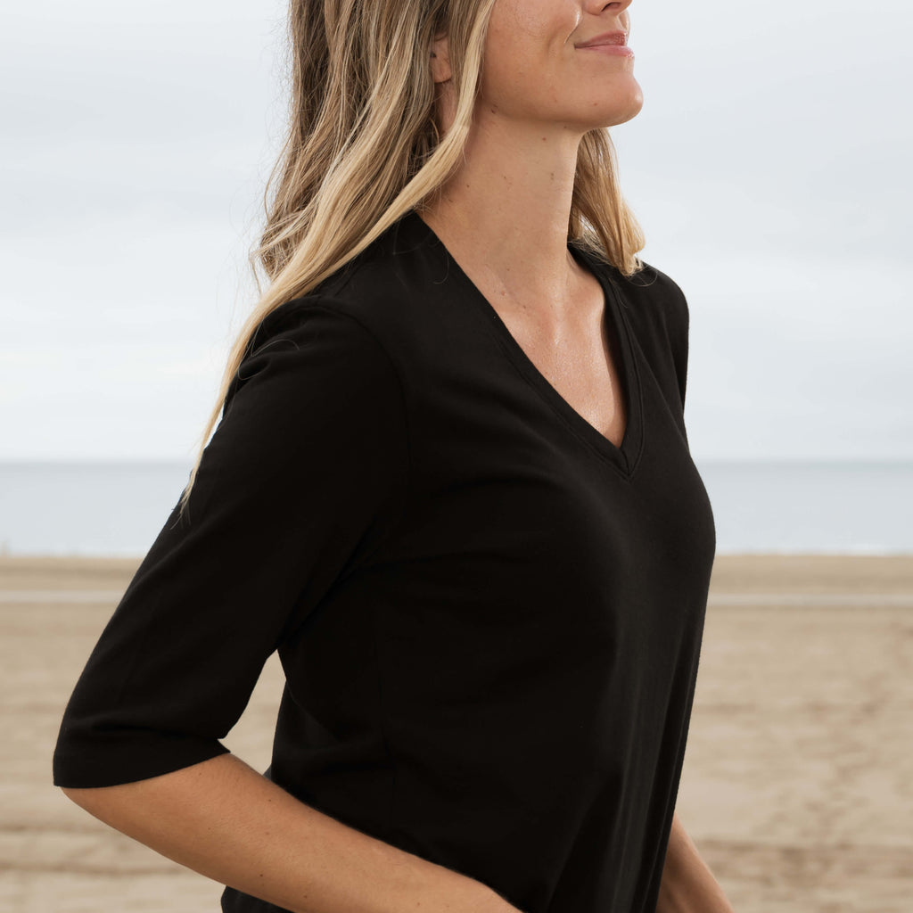 Womens Heavyweight Elbow Sleeve V-Neck
