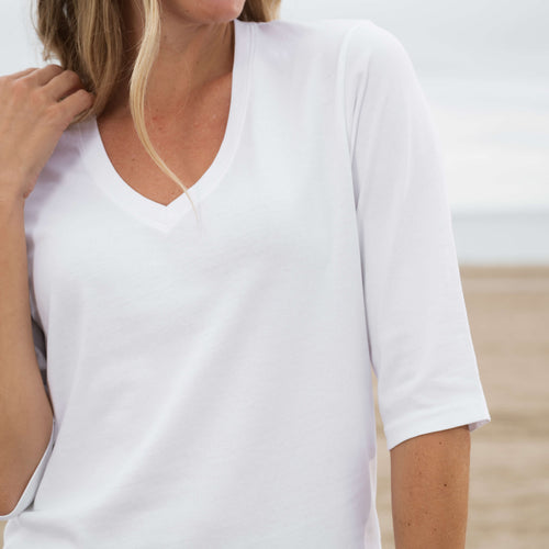 Womens Heavyweight Elbow Sleeve V-Neck